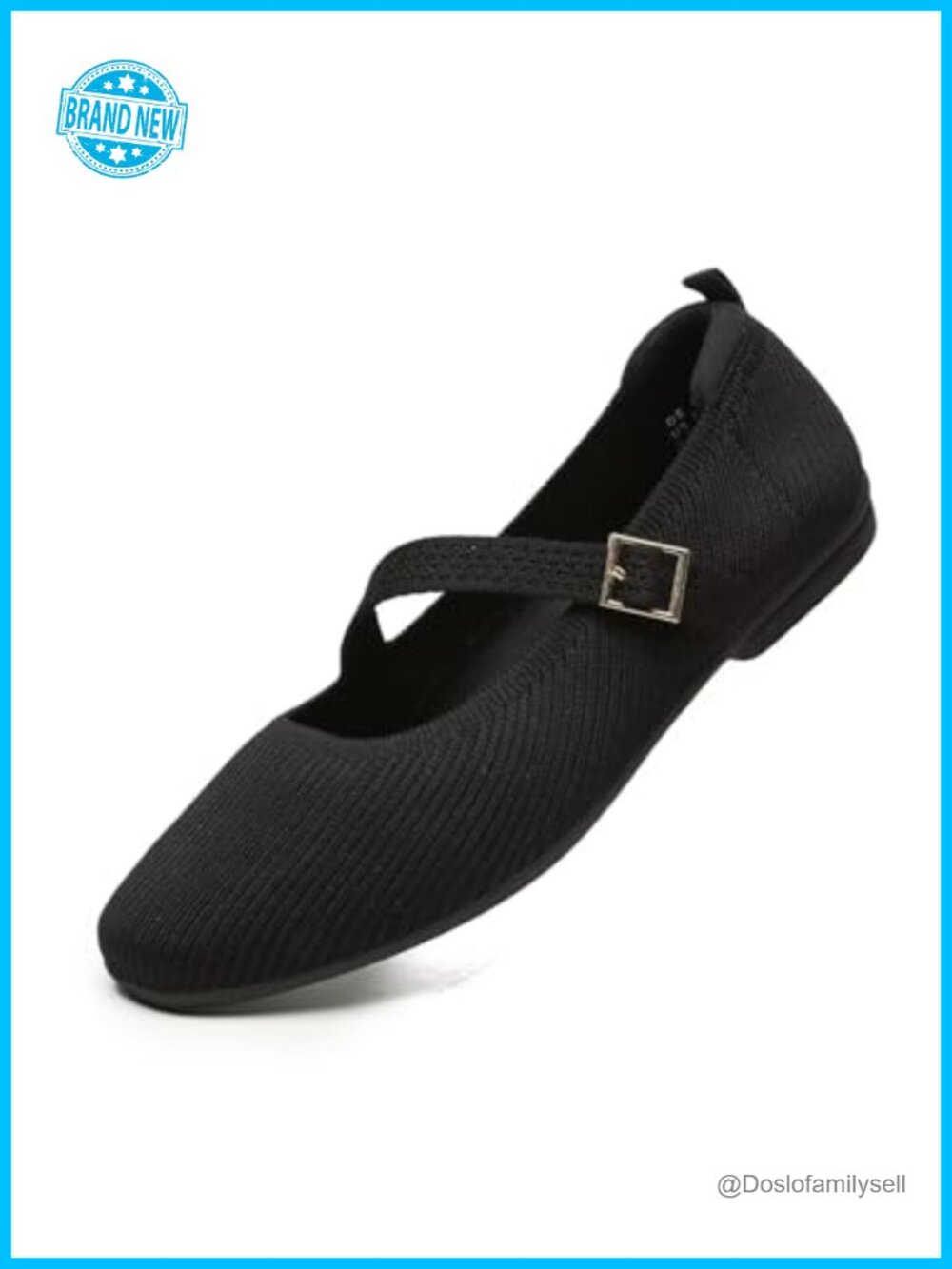 Mary Jane Square Toe Ballet Flats Knit Adjustable Strap